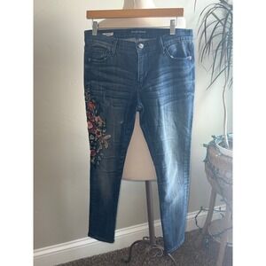 Driftwood Marilyn Embroidered Floral Skinny Jeans Women's Size 28 Blue Denim